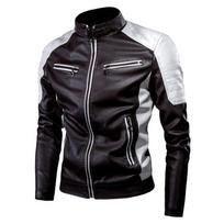 Men's Retro Patchwork Biker Leather Jacket, Stand Collar, Warm, Autumn/Winter Casual Fashion 5XL balta