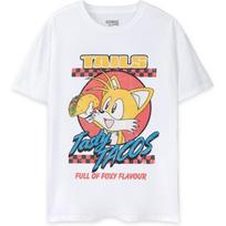 Sonic The Hedgehog Mens T-Shirt _ Adults White Short Sleeve Tee _ Tails' Tasty Tacos Retro Sonic Top _ Gaming Gift for Him S balta