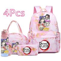 4 vnt./rinkinys Anime Demon Slayer spausdintas kuprinė, rankinė, pieštukinė, 750 ml vandens buteliukas paaugliui berniukui, mergaitei, mokyklinė kuprinė, didelės talpos, atspari vandeniui, knygų krepšys