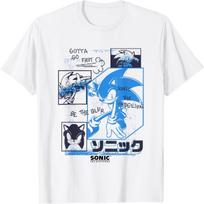 Sonic The Hedgehog Gotta Go Fast Vintage Sketch Panels T-Shirt S balta