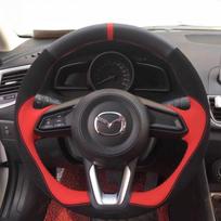 Rankomis siūta juoda raudona odinė sportinio stiliaus automobilio vairo apdangalas Mazda 6 Atenza 2017 Mazda 3 Axela 2017- 1