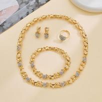 Classic Gold-Plated Diamond Necklace, Earrings, Bracelet, and Ring Set