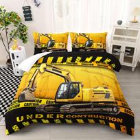 Excavator Comforter Set, Construction Truck Bedding, 3pcs Bedding Set Printed Comforter with 2 Pillowcases EU Twin(135x200cm)