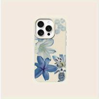 1 Piece Blue Lily Turtle Pattern Lychee Texture Phone Case, Suitable for iPhone 17, 16, 15, Plus, Pro, Max Series Phones - Suitable for Use as a Gift iPhone 15 dramblio kaulas
