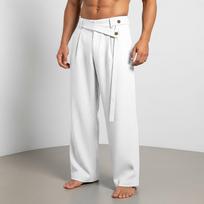 Men's Cotton-Linen Summer Straight-Leg -Color Casual Trousers L juoda