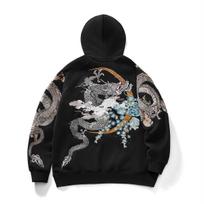 Huaxia Junpin Išsiuvinėtas Drakono ir Fenikso Hoodie - Madingas Poros Megztinis, Kinų Stiliaus Viršutinis Drabužis L juoda