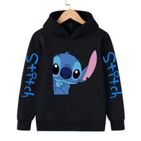 Naujas Cool Stitch Hoodie Vaikams Animacinių filmų Drabužiai Mergaitei Berniukui Lilo ir Stitch Megztinis Manga Hoody Kūdikio Laisvalaikio Viršus 100CM juoda