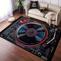 Vintažinis vinilinių plokštelių grotuvas Svetainės Miegamojo Didelis Kilimas Retro Muzikos Dizainas Realistiškas Grotuvas Plokštelės Raštas Namų Dekoravimas 30x50cm