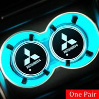 2pcs 7 Colors LED Car Logo Smart Water Cup Pad Mat For Mitsubishi Ralliart Lancer 9 10 ASX L200 Colt Pajero Outlander Eclipse