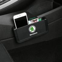 Automobilio sėdynės tarpelio daiktadėžė Skoda Yeti Rapid Kodiak Spaceback Octavia Kodiaq Superb Fabia Karoq Kamiq kišeniniam telefonui laikiklis raudona