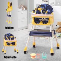 Foldable Baby High Chair 4-in-1 Foldable Reclining Feeding Table Chair Seat 7 Heights With Toyrack Easy To Clean Feeding rožinė
