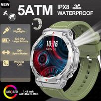 2026 New Outdoor Sports Smart Watch Men 3ATM Waterproof 525mAh Battery LED High Lights Sports Mode Heart Rate BT Call Smartwatch Black Silicone