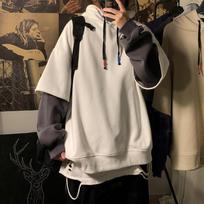 Vyriškas madingas dviejų dalių netikro gobtuvo džemperis rudeniui/žiemai - Oversize hip-hop stiliaus aukštosios gatvės striukė M tamsiai pilka spalva