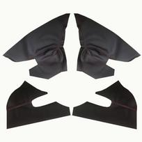 Odinė apdaila 2007-2011 m. Passat B6 Magotan durų panelėms, porankiui ir interjero apdailai. Black Leather Black Stitching 4 Pieces black