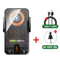 Car Wireless Charger Auto-Clamping RGB Light Phone Holder Stand Touching 360 Rotation Fast Charging Bracket For iPhone Samsung juoda