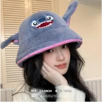 Disney Stitch Women'S Fleece Fisherman Hat 2025 New Autumn Winter Warm Bucket Hat Fashionable Face-Slimming Versatile Cap