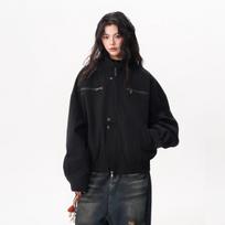 Unisex Retro Barn-Style Workwear Jacket with Stand Collar - Autumn Casual Outerwear XL juoda