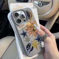 For iPhone 17 16 15 14 13 12 11 Pro Max Case Mosaic Print Of Spaceships Stars Lichee Pattern Cover For iPhone XS X XR 16e Fundas iPhone 14 Pro tamsiai pilka spalva