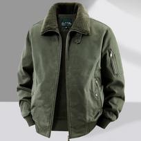 Men's High-End Air Force Pilot Jacket: Winter Velvet Lined, Pure Cotton, Loose Fit, Middle-Aged Lapel Outerwear. M armijos žalia spalva
