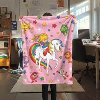 1Pc Rainbow Brite Cartoon Print Flannel Blanket, High quality Comfortable for All Seasons, Home Decor, Warmth and Comfort, Perfect for Gifts 80cm x 120cm