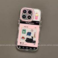 Xiaomi 17/17 Pro Full Coverage Anti-Fall Phone Case with Lanyard - Mirror Black Cat Design Xiaomi 17 Pro