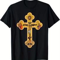 Ortodoksinis Jėzaus Kristaus Nukryžiavimo Grafinis T-shirt Juodos Medvilnės Laisvo Kirpimo Trumpomis Rankovėmis Krikščioniški Marškinėliai Vyrams Moterims S