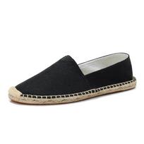 Laisvalaikio vyriškos espadrilės Kanapių drobės plokščiapadės didelio dydžio žvejo vairavimo avalynė Moteriškos siūtos lininės avalynės įsispiriami loaferiai 35 black