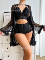 Sexy large size erotic underwear suspender loose version home pajamas French solid color sexy suit S raudona