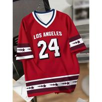 Men's Los Angeles NO.24 Print V-Neck Short Sleeve T-Shirt Summer Graphic Tee Baseball Jerseys Plus Size Women's Sport T-Shirt XXS