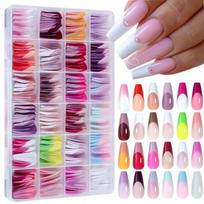 288pcs Colorful Press On Nail Full Coverage Glossy False Nail in Various Sizes for Nail Salons and DIY Decoration 1 white