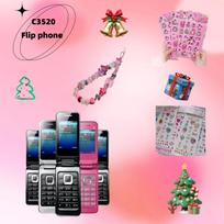 Draugiškas senjorams C3520 2G atlenkiamasis telefonas su karoliukų dirželiu Rose Red Standard + Random Bead Sticker Package