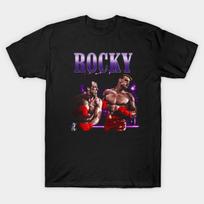 Men Black Print T-shirt Rocky No-Cut Transfer Paper Print Cotton Tshirt XL juoda