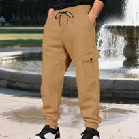 Men's Gray Cargo Sweatpants Elastic Waist Loose Fit Joggers with Side Pockets S chaki