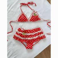 2026 Naujas Bikini Rinkinys Vyšnių Raštas Trys Dalys Paplūdimio Atostogų Maudymosi Kostiumas Moteriškas Mielas Gryno Troškimo Mergaitės Atostogų Maudymosi Kostiumas L