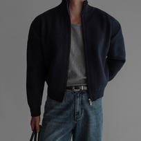 Men's High-end Double Zipper Retro Knit Cardigan - Casual, Loose, Versatile Wool Sweater Medium abrikosas