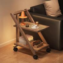 Foldable Bedside Table with Wheel Storage Rack, 2-layer Storage Sofa, Bookshelf, Floor Standing Coffee Table, Bedroom Snack Cart brown