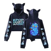 Hot KPop Demon Hunters Anime Print Cat Ears Crop Derpy Tiger Hoodies Women Fashion Hoody Teen Girls Y2K Clothes Streetwear Casual Hooded Pullovers XS rožinė
