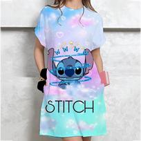 Vasarinis moteriškas namų naktinis su šiek tiek elastingumo moteriška suknelė didelio dydžio Disney Stitch paveikslėlio suknelė kvėpuojanti ir patogi S