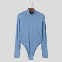 INCERUN Vyriški „Mockneck“ kombinezonai su ilgomis rankovėmis Solid Romper Bodysuits 2XL mėlyna