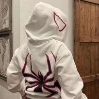 Gatvės gobtuvas „Spider Punk“ gobtuvas su užtrauktuku itin didelio rašto megztinis Gothic Harajuku vyriški ir moteriški drabužiai XXXL balta