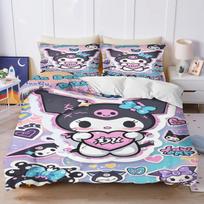 Sanrio Kuromi Comforte Miegamojo Spausdinta Animacinio Dizaino Antklodės Užvalkalas Patalynės Komplektas Su Pagalvės Užvalkalu Tinka Vaikams Ir Suaugusiems EU Single(135*200cm)3pcs