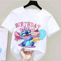 Lilo Stitch Marškinėliai su skaičiumi Trumpomis rankovėmis Gimtadienio marškinėliai Medvilniniai viršutiniai drabužiai Mieli Anime vaikiški drabužiai Mažylių dovanos Karikatūros spaudinys Apvali apykaklė 110