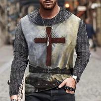 Spring Vintage Print Men T-Shirts Samurai Pattern Knights Templar 3D Tees Top Streetwear Autumn Long Sleeve Oversized Women Pullover S