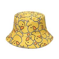 Animacinių ančių kibiro formos kepurės Moterys Vyrai Vasarinės Mielos Animacinių Gyvūnų Spaudiniai Žvejo Kepurės A yellow 58cm#1