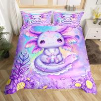 Animacinis axolotlis Antklodės užvalkalas Karalienės Dvynio dydžio Salamandra Patalynės komplektas Vaikams Berniukams Mergaitėms Kawaii Jūros gyvūnas Antklodės užvalkalas EU Single(135*200cm)3pcs