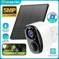 OKAM PRO Saulės kameros HD 5MP 4G SIM Kamera 5000mAh Baterija 130° Plataus Kampo Lauko Kamera Vandeniui Atspari IP CCTV Spalvotas Naktinis Matymas Camera