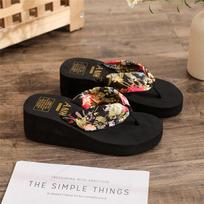 Bohemian Satin Strap Women's Platform Flip Flops - Casual Ethnic Style Summer Beach Slippers 36 smėlis