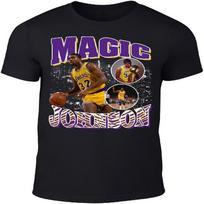 DTGVirgil Black Los Angeles Magic Johnson Bootleg Style Throwback Style T-Shirt Men's Adult S juoda