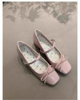 Fashion Butterfly-knot Women Mary Jane Shoes for Women Fashion Square Toe Patent Leather Pumps Shoes Spring Autumn 35 rožinė