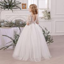 Išskirtinė ilga vakarinė suknelė vaikams - Gėlininkės, princesės suknelė vestuvėms ir šventėms 130cm (8Y) balta